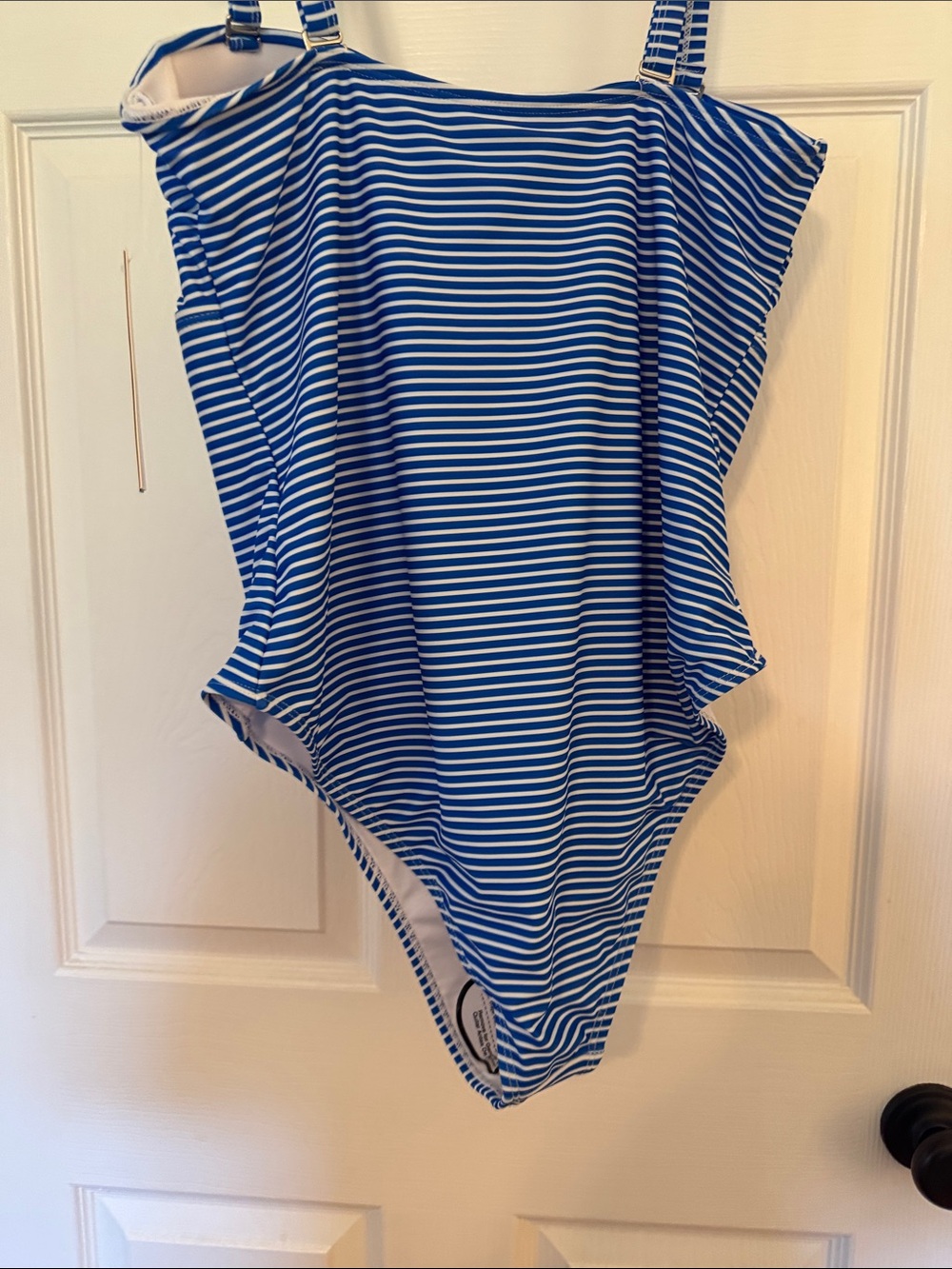 Tahari Blue & White Striped One-Piece Swimsuit with Front Twist - Picture 9 of 11